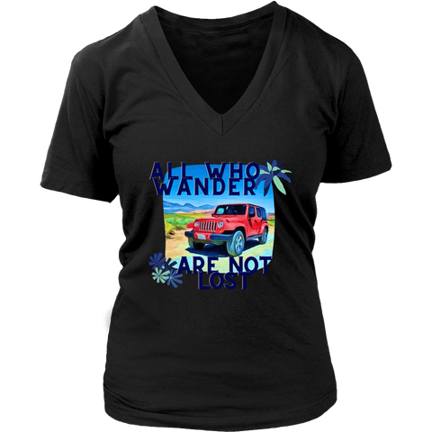 teelaunch T-shirt District Womens V-Neck / Black / S All Who Wander Are Not Lost - Womens T-Shirt