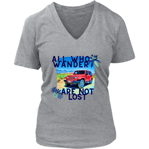 teelaunch T-shirt District Womens V-Neck / Heathered Nickel / S All Who Wander Are Not Lost - Womens T-Shirt