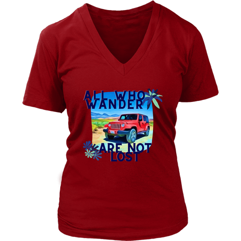 teelaunch T-shirt District Womens V-Neck / Red / S All Who Wander Are Not Lost - Womens T-Shirt