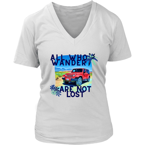 teelaunch T-shirt District Womens V-Neck / White / S All Who Wander Are Not Lost - Womens T-Shirt