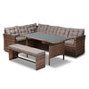 Image of BIGGS DEALS Angela Modern and Contemporary Grey Fabric Upholstered and Brown Finished 4-peice Woven Rattan Outdoor Patio Set