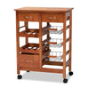 Image of BIGGS DEALS Baxton Studio Crayton Modern and Contemporary Oak Brown Finished Wood and Silver-Tone Metal Mobile Kitchen Storage Cart