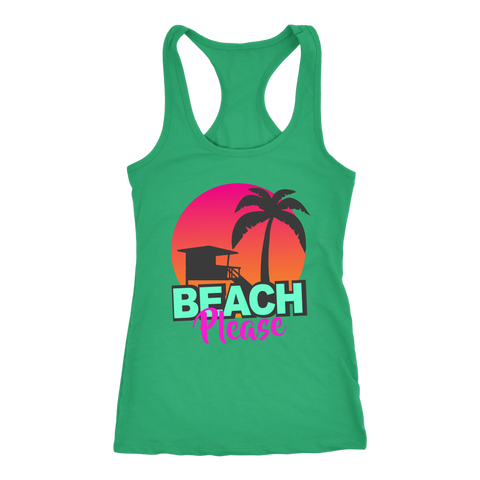 teelaunch T-shirt Racerback Tank / Kelly Green / XS "BEACH PLEASE" PREMIUM RACERS TANK-TOP