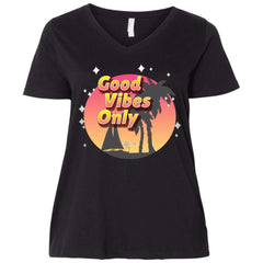 CustomCat T-Shirts Black/ / Plus 1X Good Vibes Only Ladies' Curvy V-Neck T-Shirt