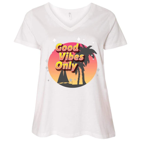 CustomCat T-Shirts White/ / Plus 1X Good Vibes Only Ladies' Curvy V-Neck T-Shirt