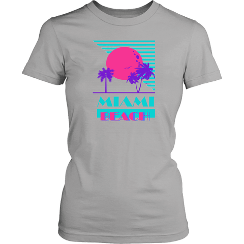 teelaunch T-shirt District Womens Shirt / Silver / XS Miami Beach Retro-Style Souvenir Women's T-Shirt
