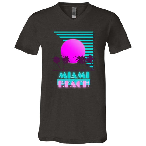 CustomCat T-Shirts Dark Grey Heather / X-Small Miami Beach Retro Unisex Jersey  V-Neck T-Shirt