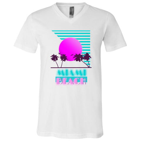 CustomCat T-Shirts White / X-Small Miami Beach Retro Unisex Jersey  V-Neck T-Shirt