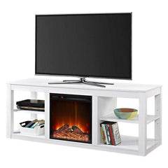 Modern 2-in-1 Electric Fireplace TV Stand in White