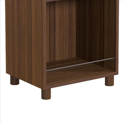 Benzara The Urban Port 34 Inch 3 Tier Wooden Curio Cabinet With Wood Grain Details, Dark Brown
