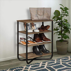 The Urban Port Shoe Rack Organizer With 4 Tier Storage And Tubular Metal Frame, Brown And Black