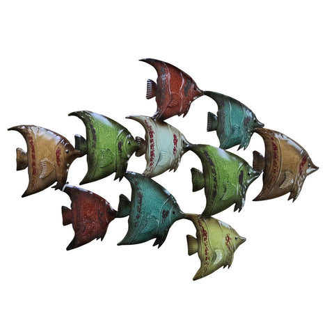 Benzara Three Dimensional Multicolor Hanging Metal Fish Wall Art Décor