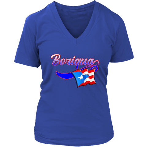 teelaunch T-shirt District Womens V-Neck / Royal Blue / S Womens V-Neck T-Shirt Boriqua Puerto Rican Flag